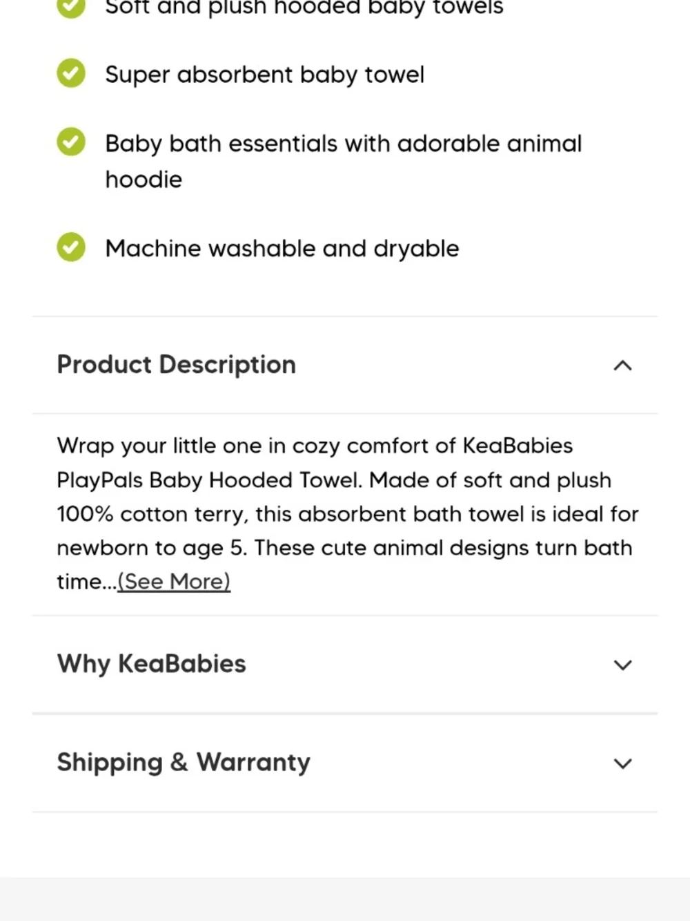 KeaBabies PlayPals Baby Hooded Towel Unicorn- White